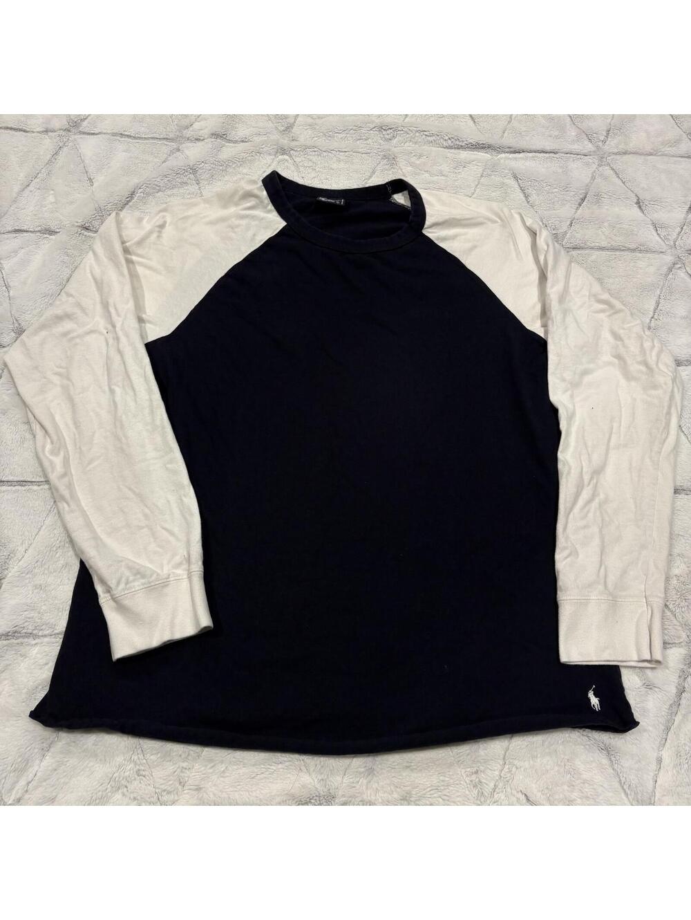 Polo Ralph Lauren Men's Large Cotton Long Sleeve Raglan Shirt Black White